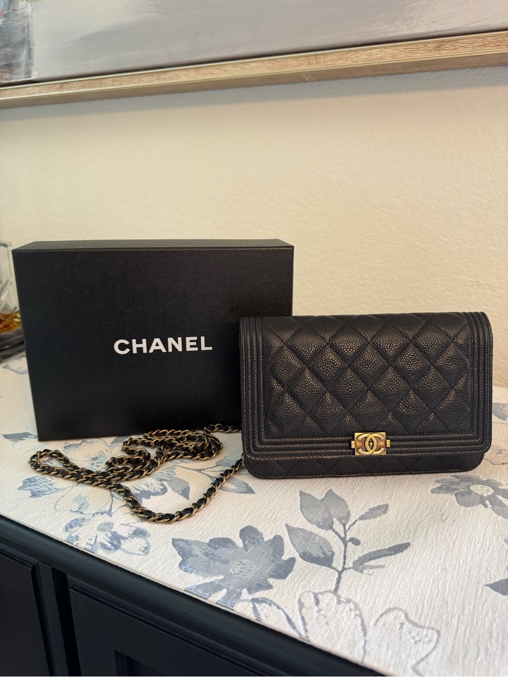 Authentic CHANEL Boy WOC with Gold CC Hardware